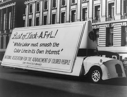 NAACP truck with union message